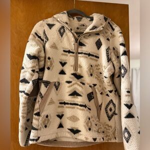 The North Face Cream Sherpa Half-Zip Pullover with Gray Print